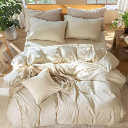 BED_LINEN_SET — 100% washed cotton duvet cover set with linen-like texture