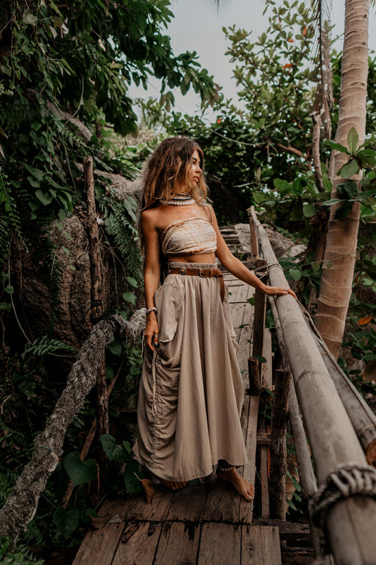 Thaluta women's maxi skirt — bohemian organic cotton with pockets