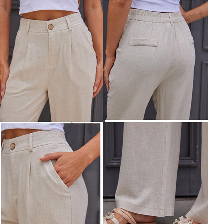 heipeiwa women's linen pants - high waist wide leg dress trousers