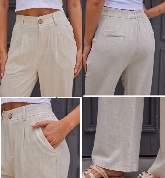 heipeiwa women's linen pants - high waist wide leg dress trousers