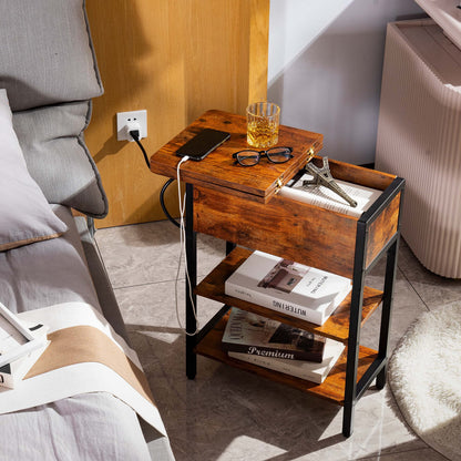 Yoobure end table with charging station - Flip top side table with USB ports and outlets