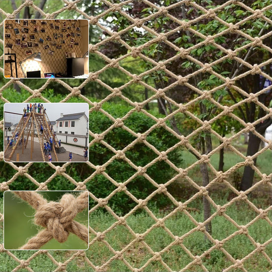 Bunifa Safety Hemp Rope Net Kids Climbing Safety Net Children Rope Neting Balcony Stairs Fence Railing Garden Playground Protection Heavy Duty Indoor Outdoor Decor 6mm/8cm 3.3x6.6ft(1x2m)