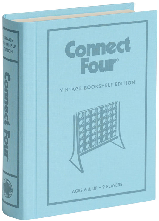 Connect Four vintage bookshelf edition — fabric-wrapped book box display