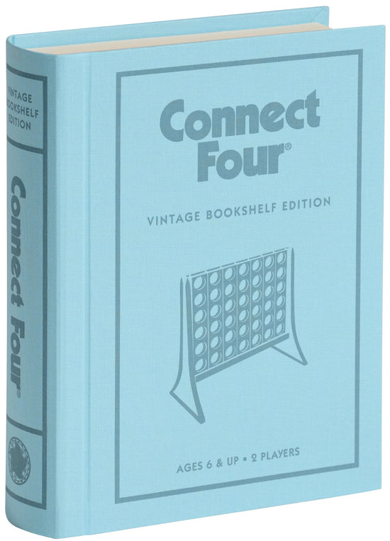 Connect Four vintage bookshelf edition — fabric-wrapped book box display