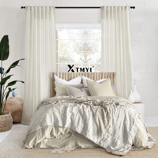 XTMYI sheer linen cotton back tab curtains for bedroom and living room