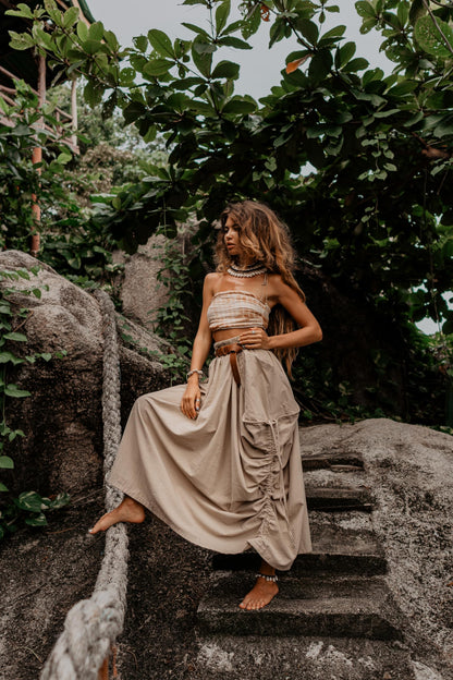 Thaluta women's maxi skirt — bohemian organic cotton with pockets