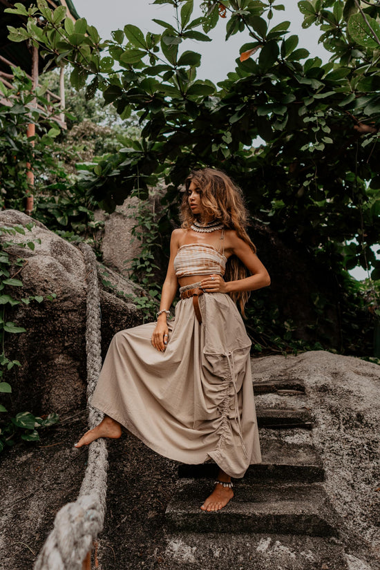 Thaluta women's maxi skirt — bohemian organic cotton with pockets
