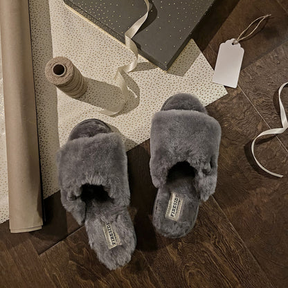 Dearfoams shearling slide slipper — easy on/off design