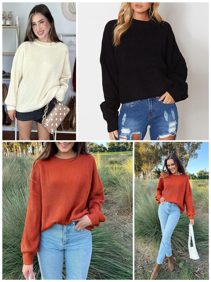 PRETTYGARDEN sweater - oversized chunky knitted pullover with long sleeves