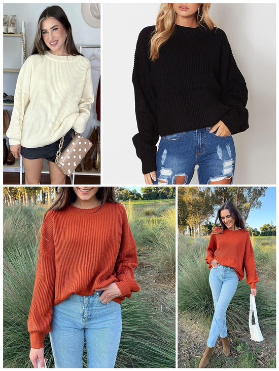 PRETTYGARDEN sweater - oversized chunky knitted pullover with long sleeves