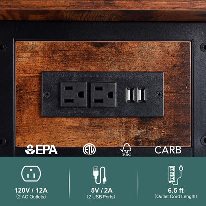 Yoobure end table with charging station - Flip top side table with USB ports and outlets