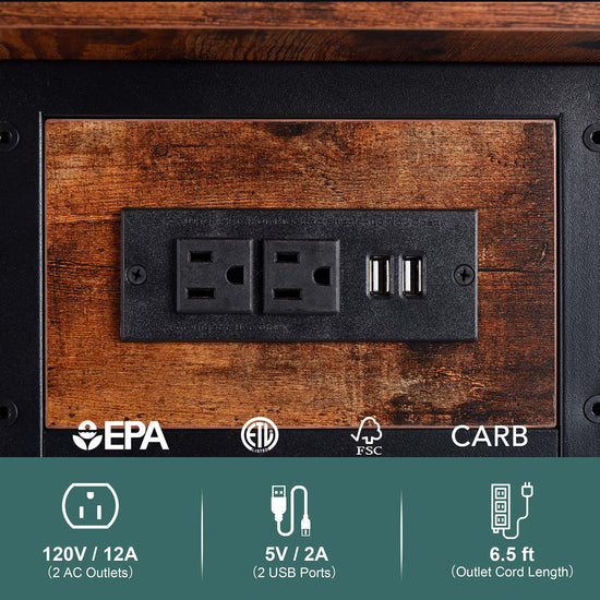 Yoobure end table with charging station - Flip top side table with USB ports and outlets